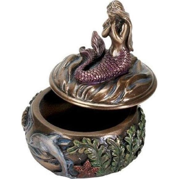 Decorative Art Nouveau Style Sirens of the Sea Mermaid Resin Jewelry Trinket Box - Picture 3 of 3